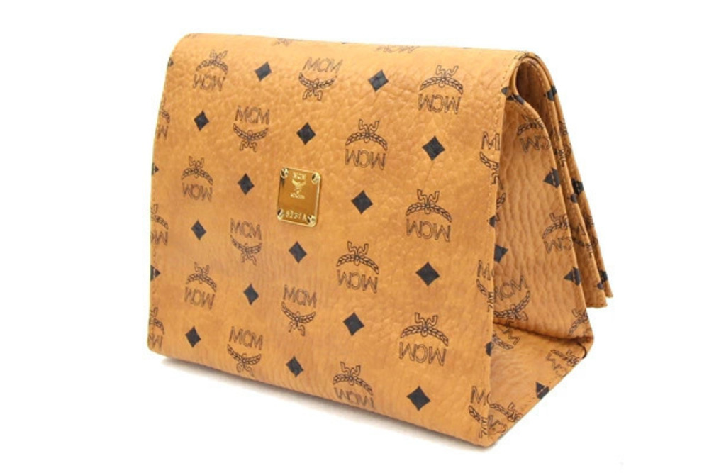 Mcm Square Brown Bag Visetos Leather Handbag Clutch Clutch Bottom Brown